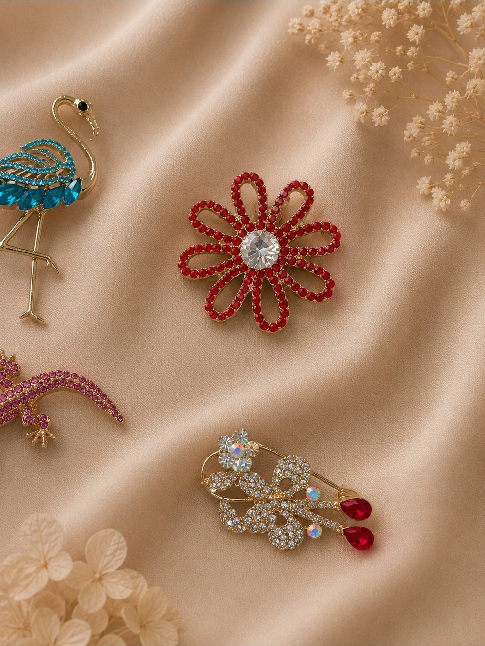 Set of 6 Assorted Women’s Crystal Animal & Floral Brooch Set - Picture 3 of 3